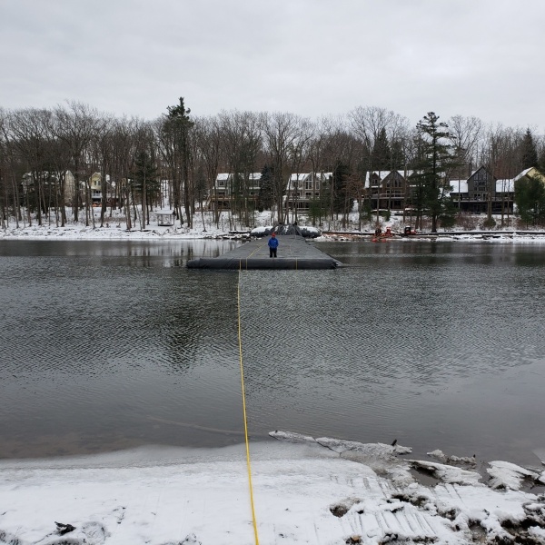 Arrowhead Cofferdam half way across cove