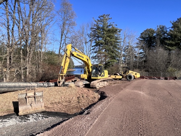 Machinery working on entrance to cove